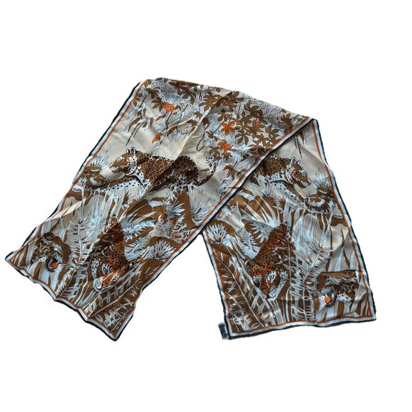 BURMEL Leopard Animal Print Silk Rayon Blend Scarf Brown Orange 60s 70s Vintage - Picture 2 of 6